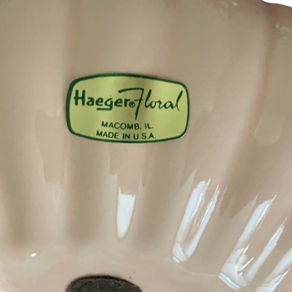 Haeger Floral Pottery MCM Ribbed Shallow Pink Vase Planter w Sticker 8" x 3" - Picture 6 of 8